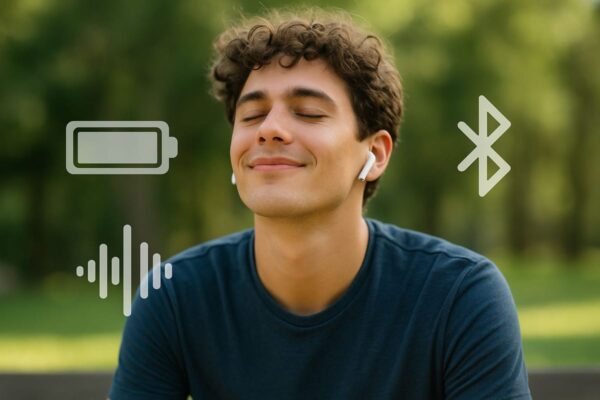 LE Audio Vorteile: Mehr Klang, weniger Akkuverbrauch Nutzer genießt kabellosen Musikgenuss mit LE Audio Vorteilen