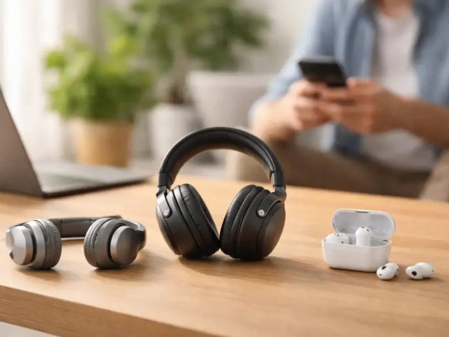 On-Ear, Over-Ear und In-Ear Kopfhörer im direkten Vergleich auf einem Tisch