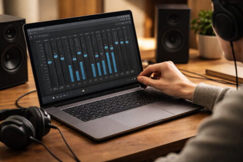 Equalizer in einer Audio-Software zur Anpassung von Bass, Mitten und Höhen