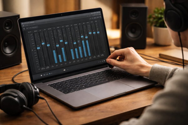 Equalizer in einer Audio-Software zur Anpassung von Bass, Mitten und Höhen